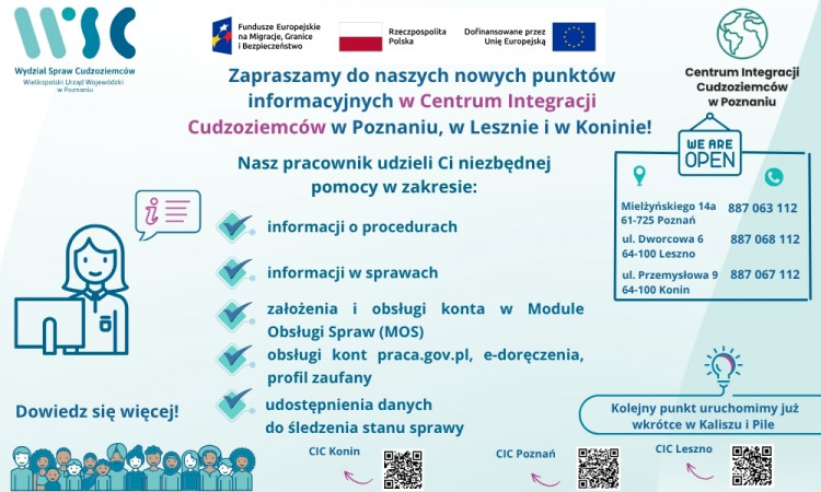 Punkty informacyjne Wydziału Spraw Cudzoziemców w Centrach Integracji Cudzoziemców w Poznaniu, Lesznie i Koninie