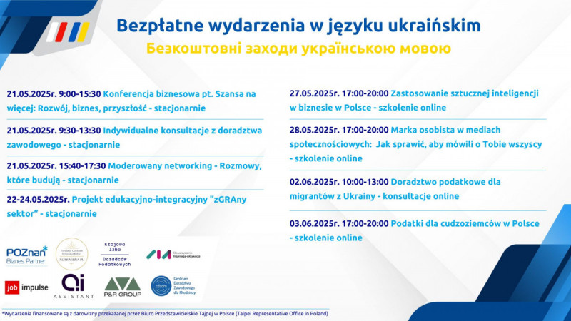 Miasto Poznań zaprasza migrantki i migrantów z Ukrainy na bezpłatne wydarzenia informacyjno-doradcze stacjonarnie i online